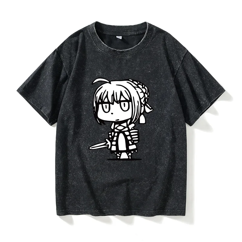 

Футболка Fate Stay Night в стиле аниме, повседневная женская одежда, хлопковый летний топ с дизайном Артура, Короля и Королевы Сердец