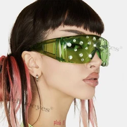 Oversized Diamond Sunglasses Women 2022 Fashion Luxury Shiny Goggle Crystal Sun Glasses UV400 Shade Protection One Piece Eyewear