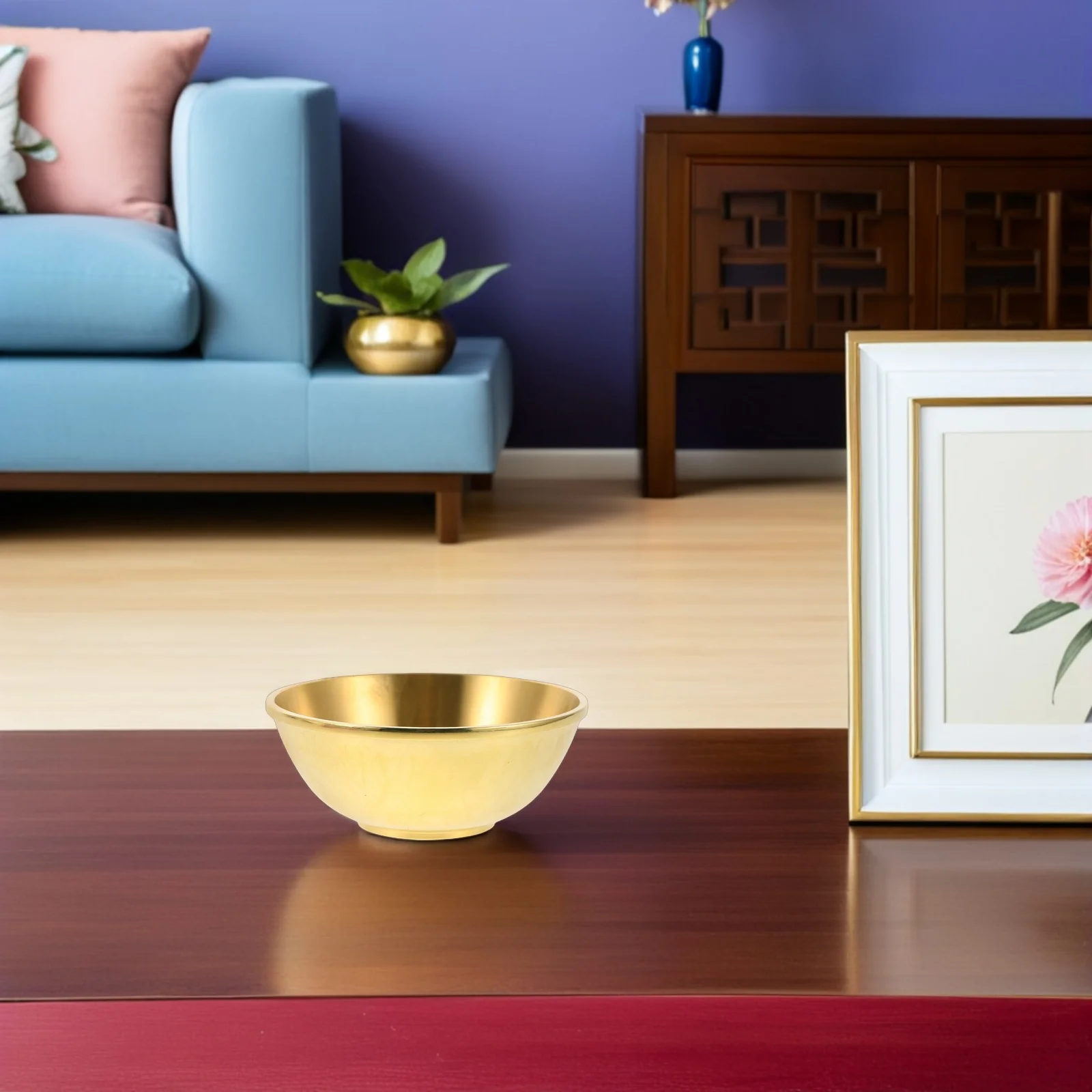 

Gold Brass Serving Bowl Tibetan Offering Buddha Worship Yoga Meditation Ritual Decoration 10cm