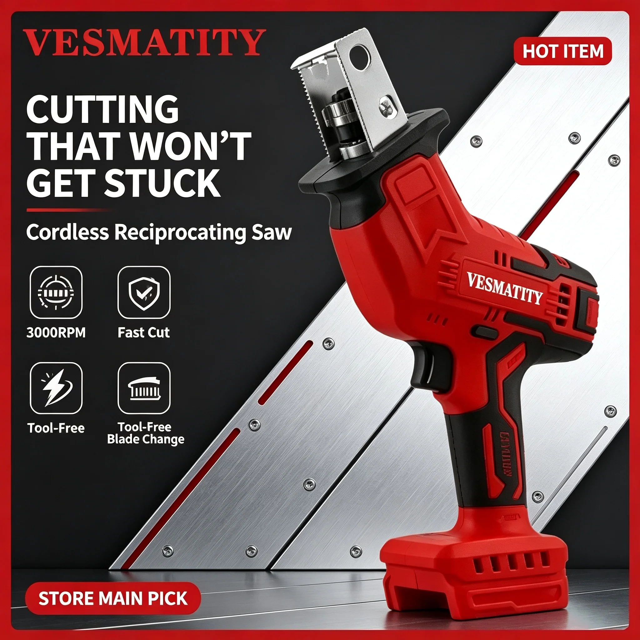 VESMATITY Electric Reciprocating Saw Horse Knife Small Handheld Outdoor Cutting Saw For Makita/Dewalt/Milwaukee 18V Battery Pin