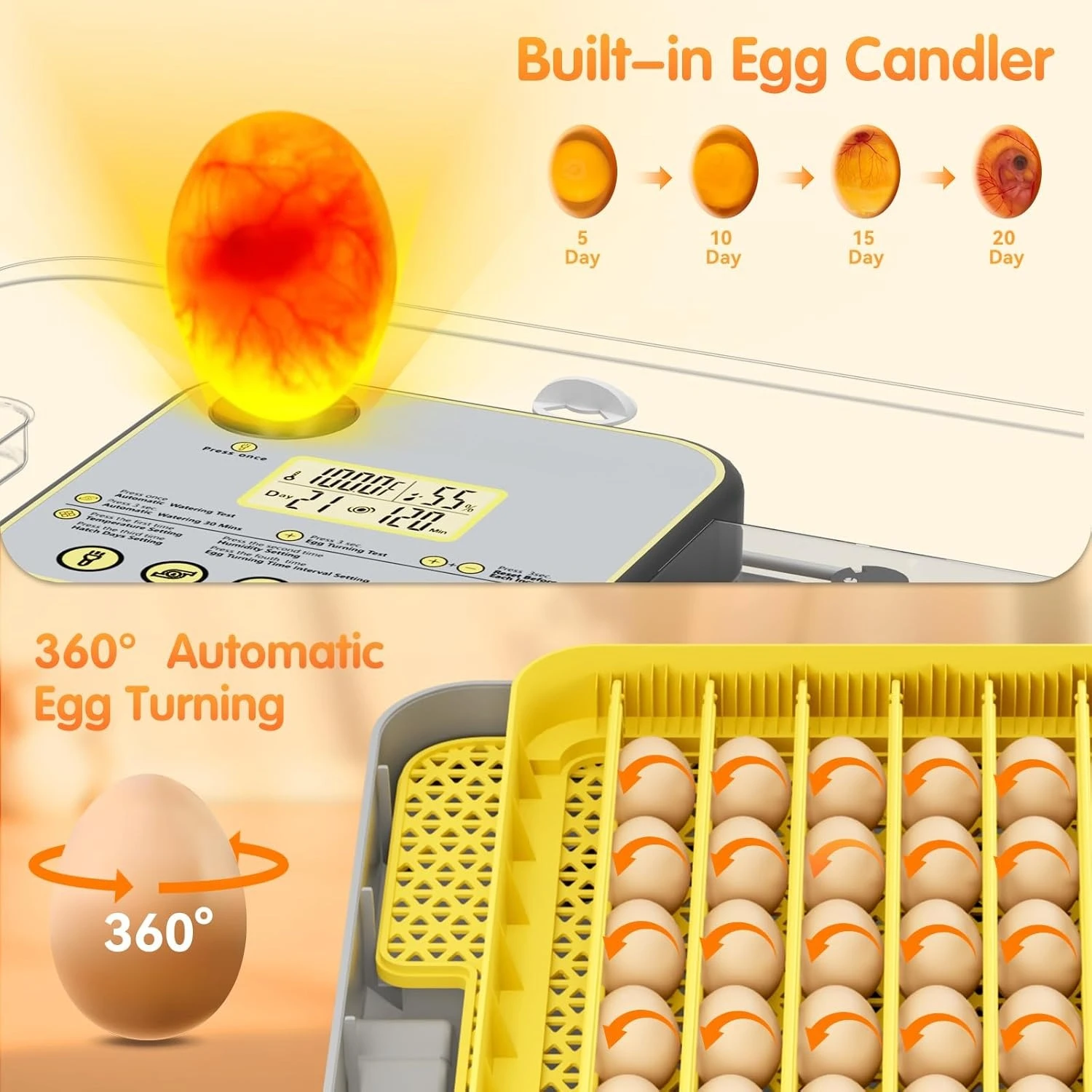 

Incubator for Hatching Eggs-48 Egg Capacity, Auto Egg Turner & New Auto Precision Humidity Control System,Factory Direct Sales