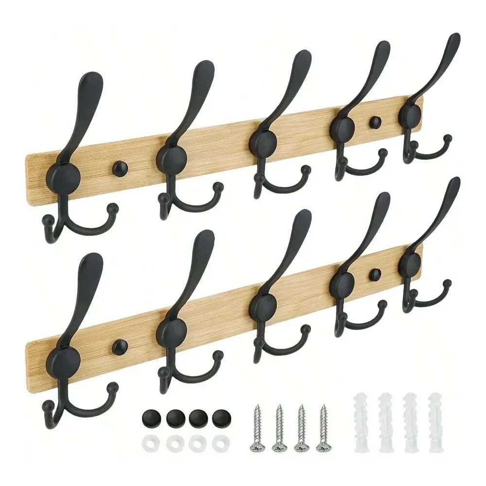 

Mounted Coat Rack Five Heavy Duty Tri Hooks All Metal Construction For Jacket Coat Hat In Mudroom Entryway Matte Black 2Pack Gi