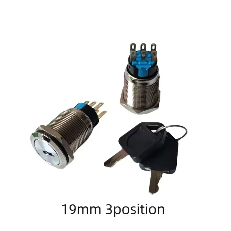 19mm Key Switch 2NO2NC 3Position Metal Switch With Keys IP66 250V 5A ON OFF ON KS Electrical Key Panel Rotary Switch