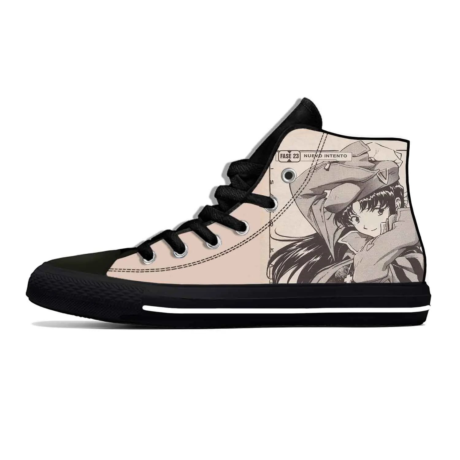 Quente anime japonês dos desenhos animados mangá katsuragi misato sapatos casuais respirável das mulheres dos homens tênis de alta superior leve sapatos de tabuleiro