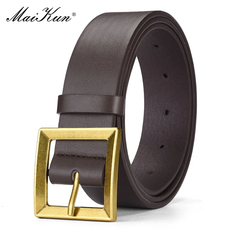 Maikun New Cowboy Unisex Students Wide PU Belt Vintage Square Alloy Pin Buckle Men's Belt