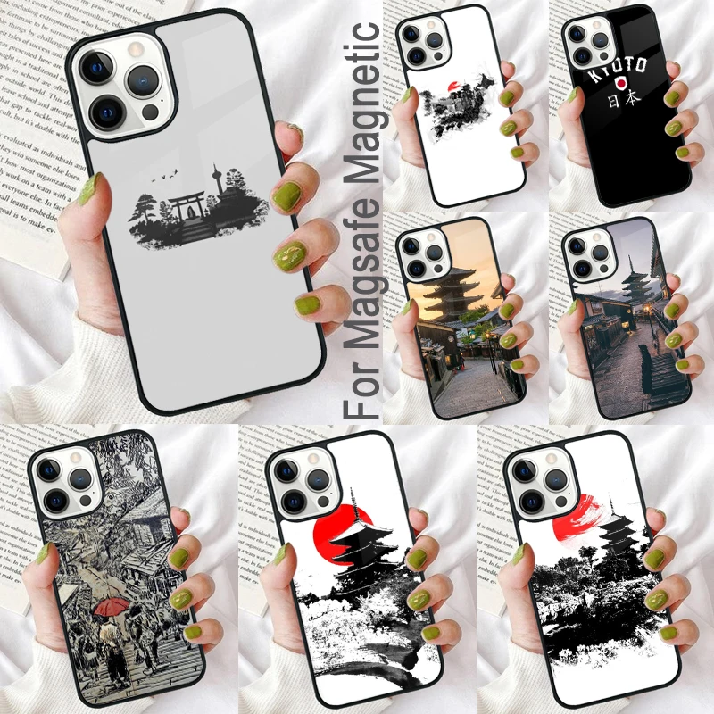 Kyoto Japan Old Capital Magnetic Soft Phone Case for iPhone 16 Promax 15 Pro 13 14 Plus 11 12 Mini MagSafe Coque