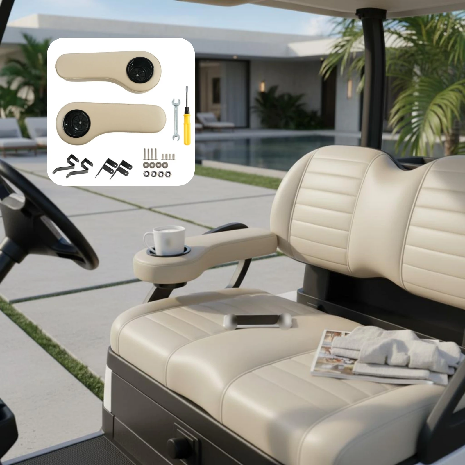 

Golf Vehicle Rear Seat Armrest Waterproof Golf Vehicle Seat Armrest with Cup Holder Vehicle Accessory Long-Lasting PU Leather