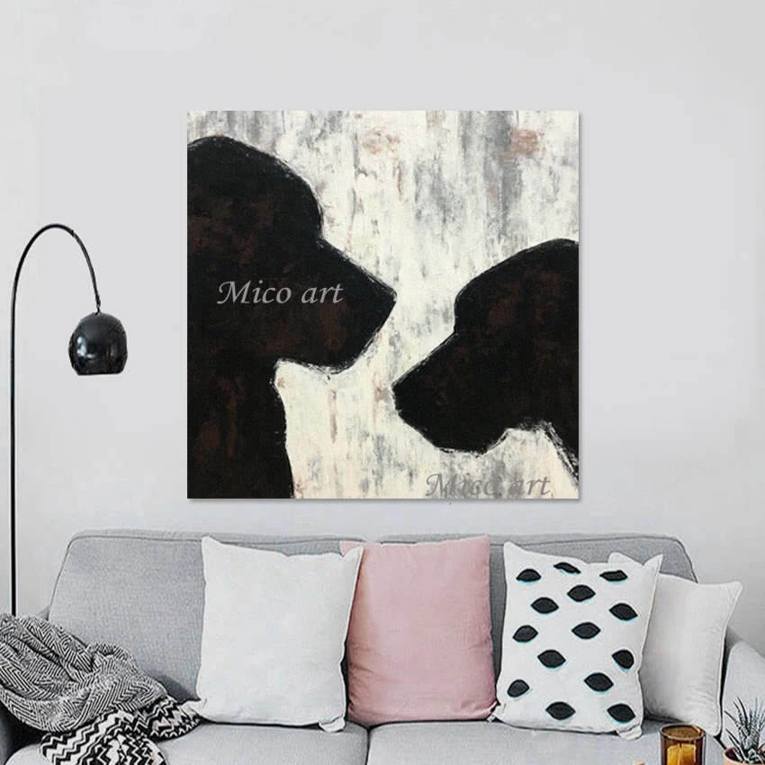 Abstract Two Dog Art Picture Frameless Acrylic Artwork 3D Animal Silhouette Hand Painting Canvas Decoration Room Wall Mural