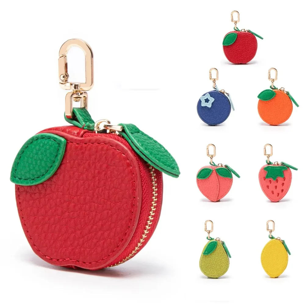 

PU Leather Coin Purse Fruit Strawberry Lemon Apple Shape Mini Wallet Cute Hanging Multifunctional Bag Accessories