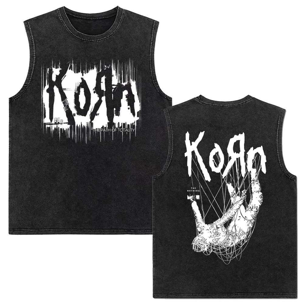 Rock Band Korn Follow The Leader Vintage Washed Tank Tops Men Women Retro Gothic Metal Sleeveless Vest Man Casual Cotton T-shirt