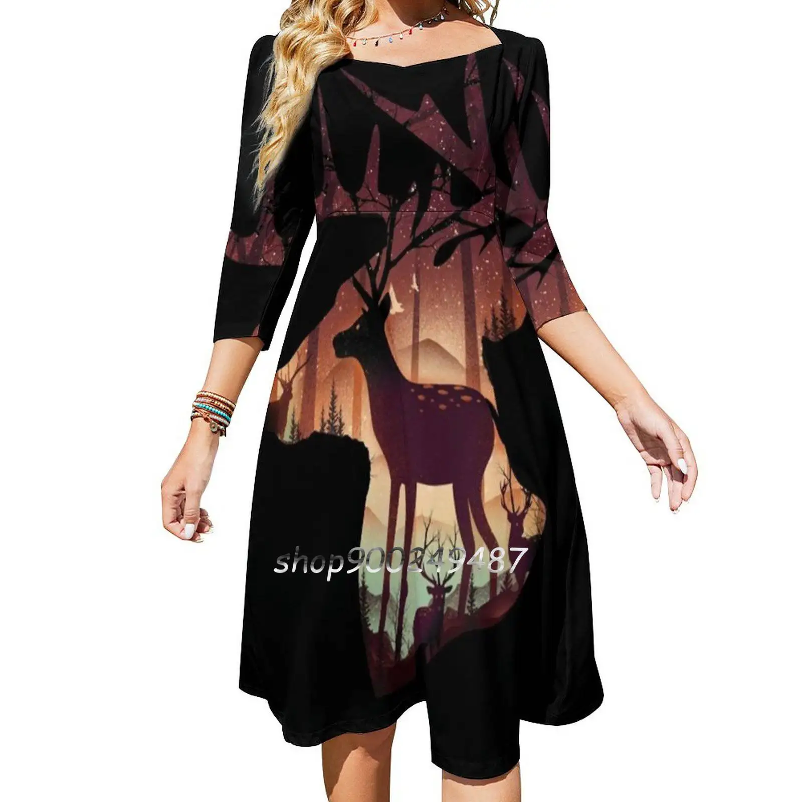 Mystical Deer Elegant Party Women Dress Slim Multiple Styles Dresses Casual Dresses Deer Stag Mystical Nature Forest Trees