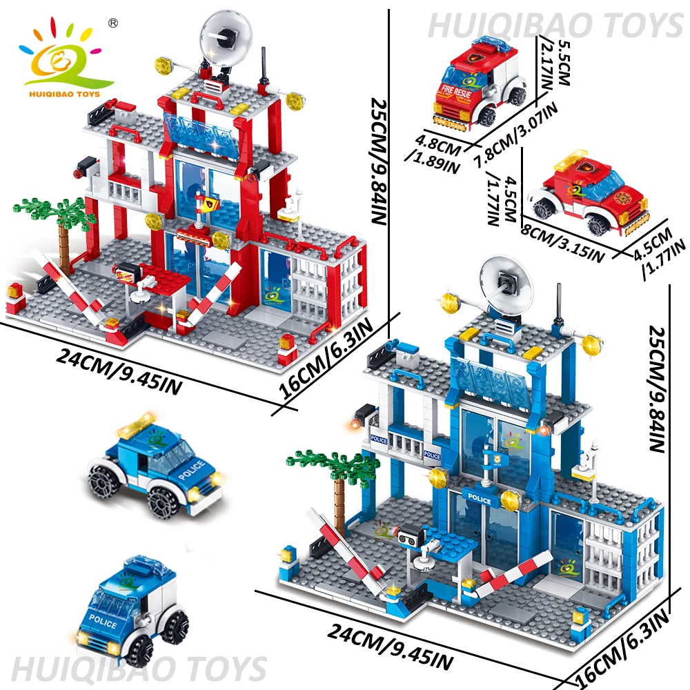 HUIQIBAO Città Polizia Stazione di Fuoco Building Blocks Set Ragazzi Fai da Te Auto Fuoco Fuoco Figure Mattoni Giocattoli Educativi per I Bambini Regalo