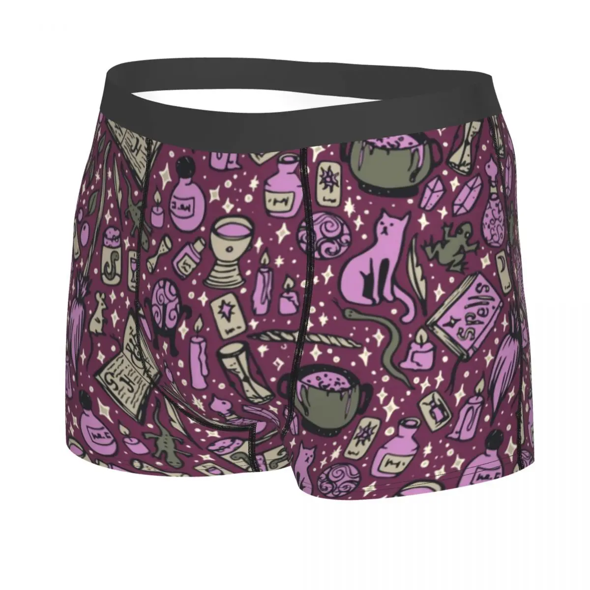 Witchy Things Underwear Men Sexy Print Customized Halloween Spooky Witch Cat Boxer Shorts Panties Briefs Soft Underpants