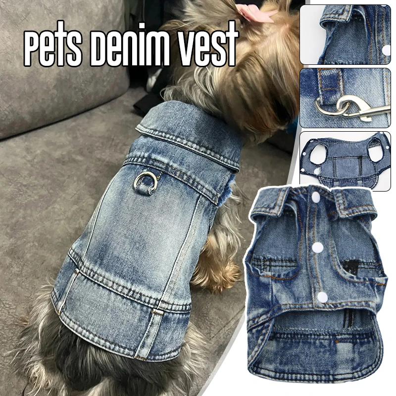 XS-XXL New Pets Dogs Jeans Coat Jacket Spring Autumn Towable Cat Puppy Clothing Denim Vest Jumpsuit Bodysuit Pet Costume