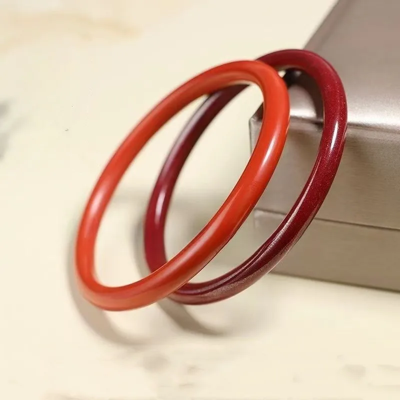 Natural Raw Cinnabar Bracelet Women's Thin Round Strip Plain Circle Bracelet