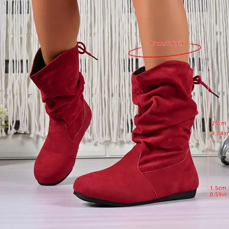 Einteilige Damen-Stiefeletten in Nude – Modische und lässige, elastische, flache Stiefel mit niedrigem Schaft, plissiert, einfarbig, runde Spitze – Detail 11