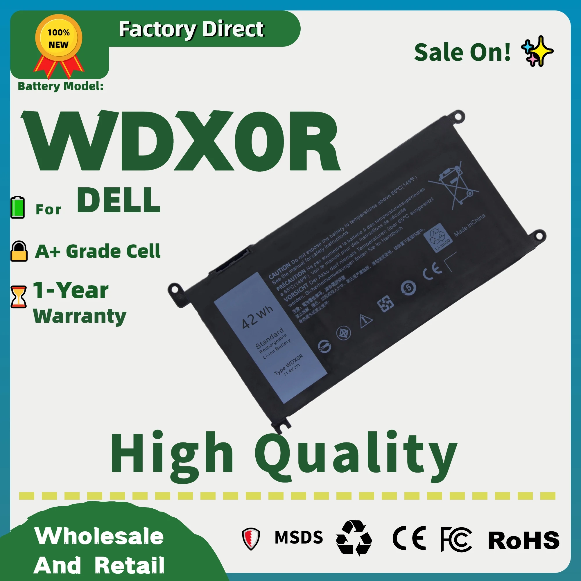 Factory Direct! Battery WDX0R WDXOR For Dell Inspiron 15 5000 series Inspiron 15 7000 seriesr INS 13MD Series
