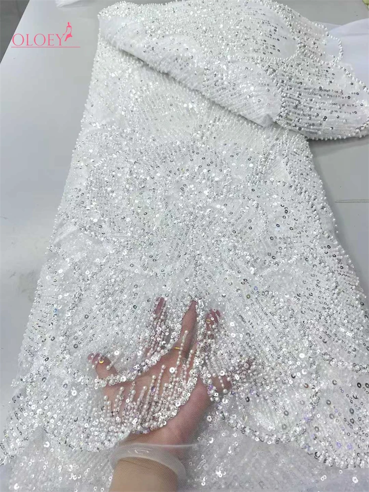 

Новая французская кружевная ткань OLOEY ручной работы с бисером и пайетками, высококачественная нигерийская тюлевая кружевная ткань 2026 года для свадебных платьев