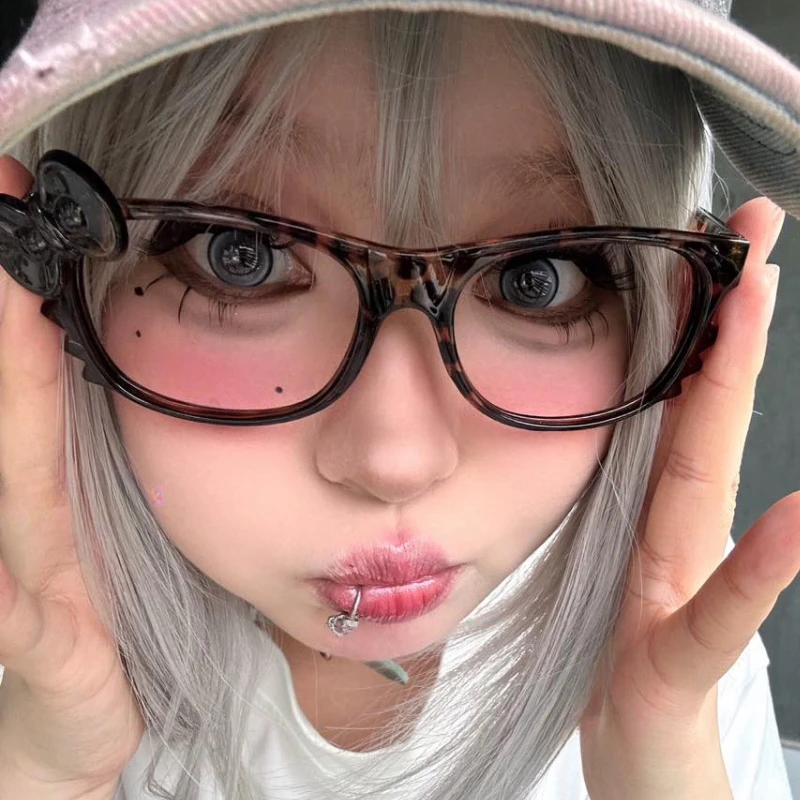 Kawaii Katze y2 Brillen gestell koreanische Harajuku Frauen niedlichen Anime Leoparden muster Brille Halloween Party Requisiten Brille dekorativ