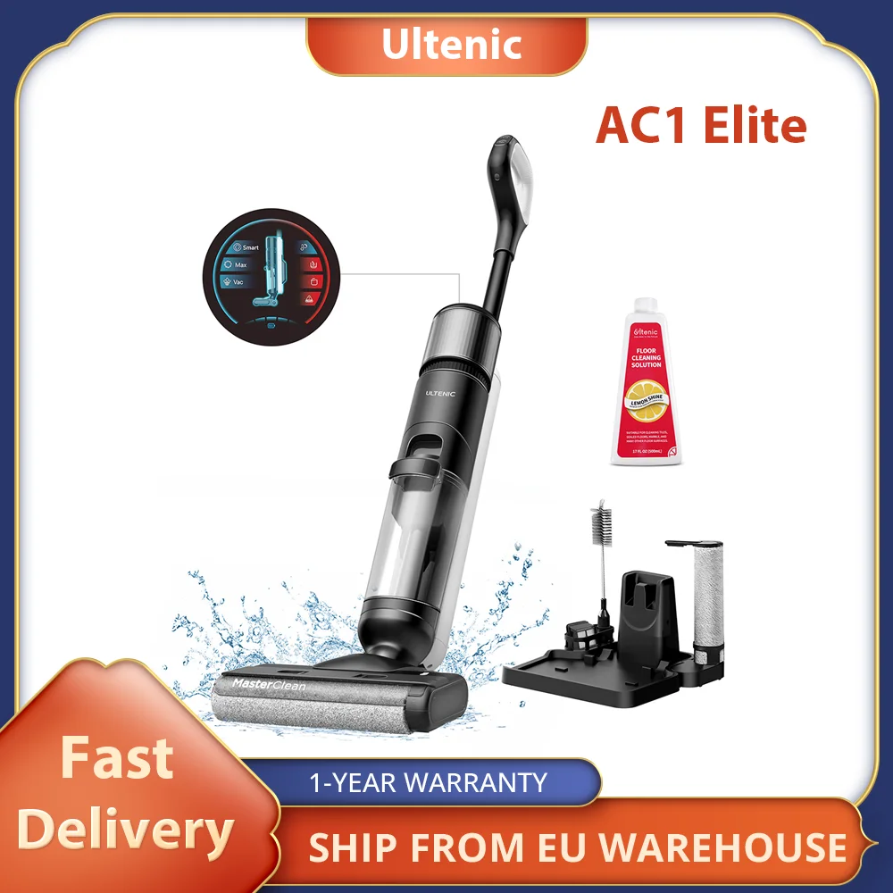 Ultenic AC1 Elite Cordless Vacuum And Mop with Self-Cleaning, Up to 50min Runtime, Smart Dirt Detection, 3 Cleaning Mode, LCD