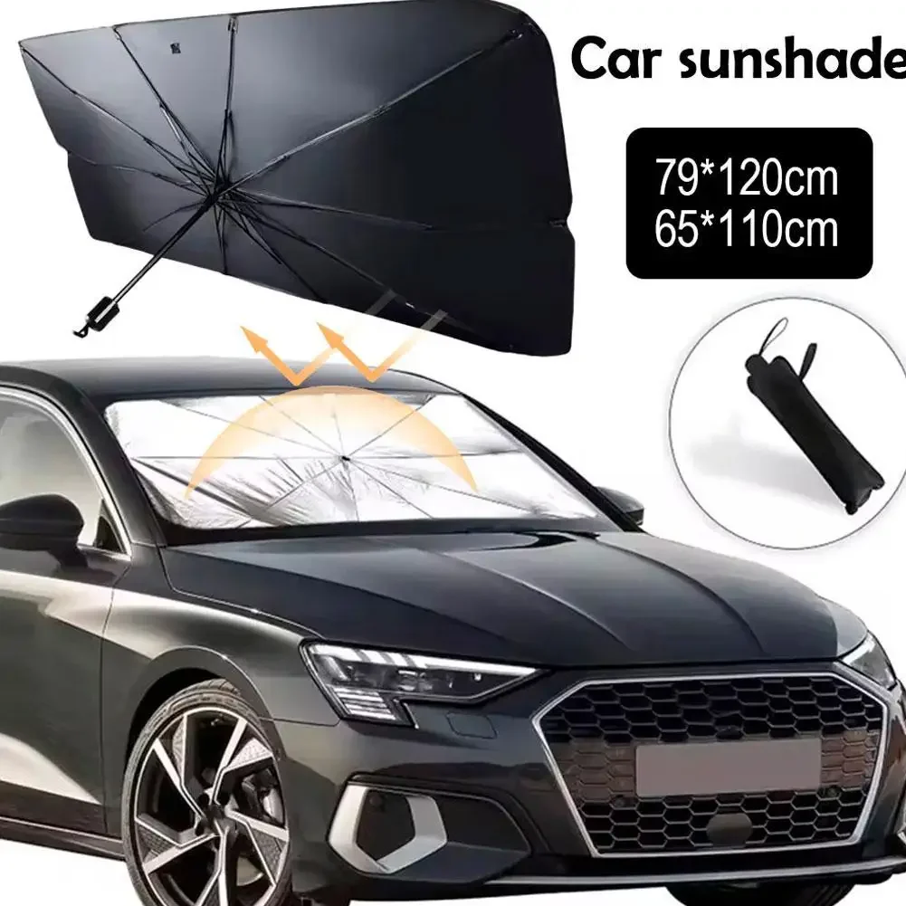 

Car Sunshade Car Windshield Sun Shade Umbrella Foldable Sunshade Front Window Cover Pull-ring Sun Protection Windshield Shade
