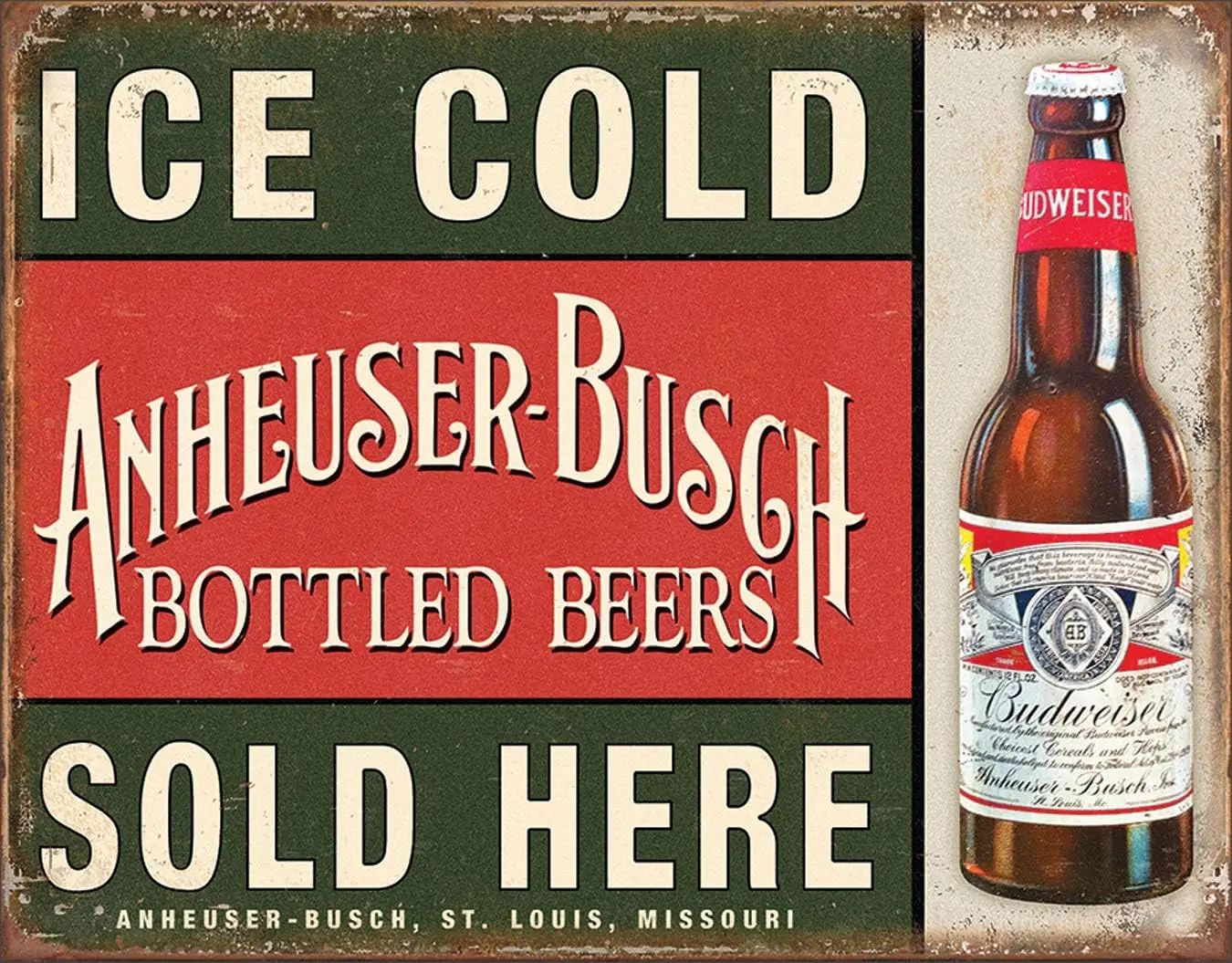 Desperate Enterprises Anheuser-Busch - Ice Cold Tin Sign - Nostalgic Vintage Metal Wall Décor - Made in USA