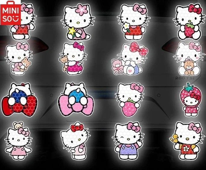 

MINISO HelloKitty Car Reflective Sticker Combination Cartoon Kitty Cover Scratch Reflective Warning Car Body Decorative Sticker