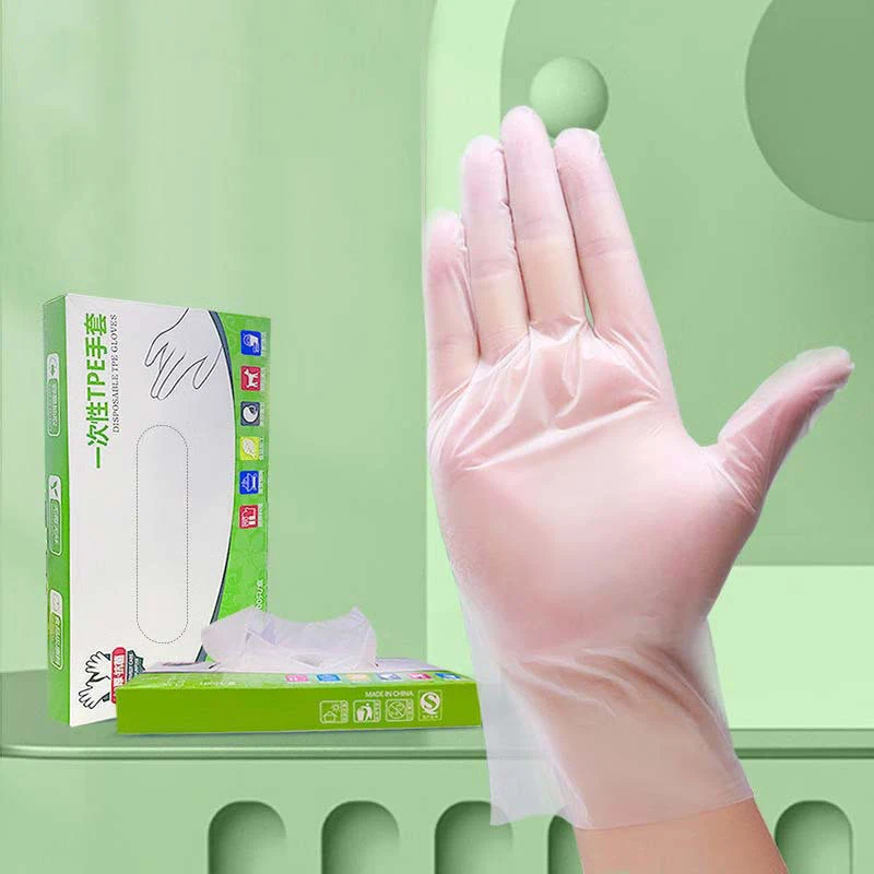 100 unids/caja guantes sin látex TPE guantes desechables transparentes antideslizantes ácido trabajo seguridad grado alimenticio guantes de limpieza del hogar