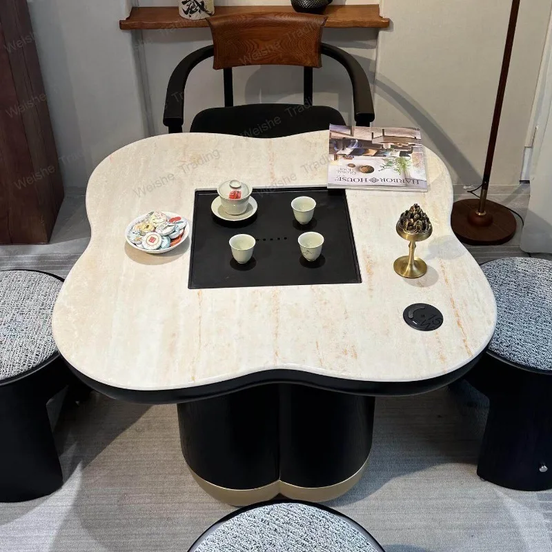Guofeng Begonia Table Premium Travertine Tea Table Modern Simple Small Apartment Home