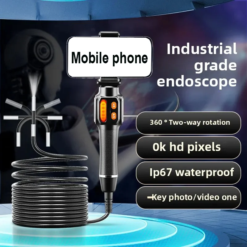 360 Degree Rotation Endoscope Inspection Camera 6.0mm Lens HD Articulated Borescope Camera for Automotive Car IOS Android 1080P