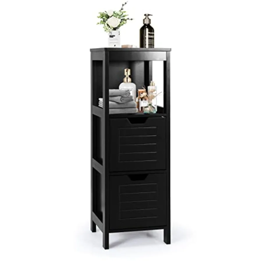 

COSTWAY Bathroom Storage Cabinet, Freestanding Wooden Side Storage Cabinet with 2 Adjustable Drawers, Space-Saving Floor Cabine