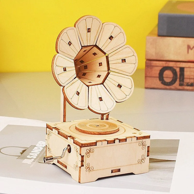 

1Pcs Creative 3D DIY Wooden Music Gramophone Sounding Music Box Wooden Creative Handmade Assembling Toy Children's Gift