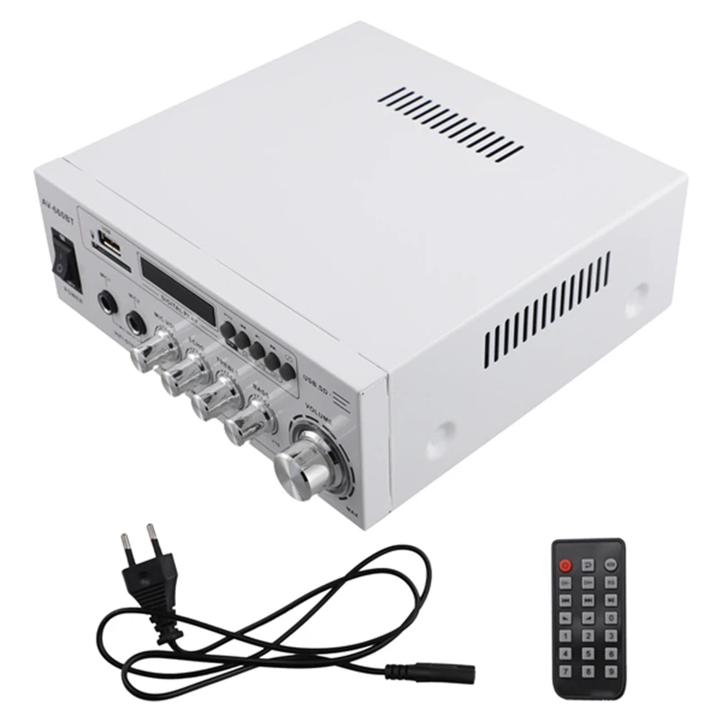 

AV-660BT 2.0 CH Sound Amplifier - Power Amplifier Support Bluetooth, FM Radio, USB, SD Card & Dual Mic Inputs EU Plug