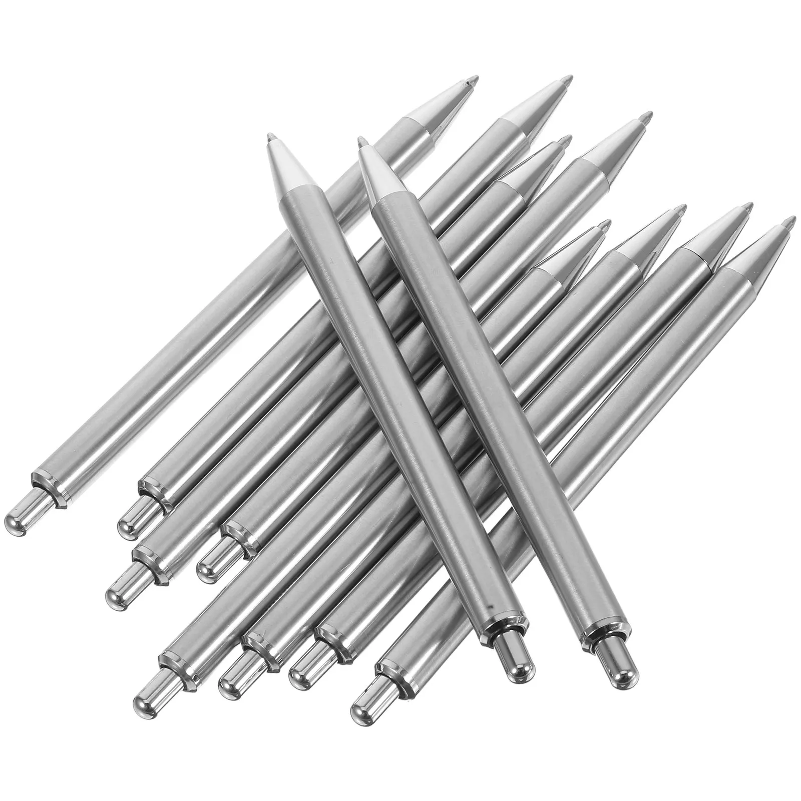10Pcs Stainless Steel Ballpoint Pens Black Ink Smooth Click Mechanism Ergonomic Comfort Grip DIY Blank Barrel for Office School