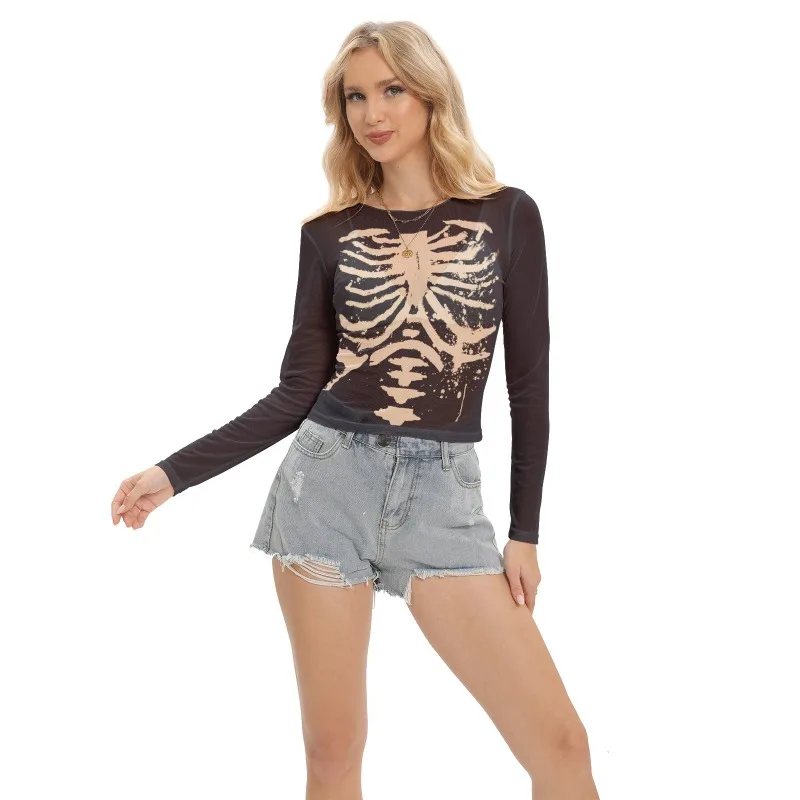 Halloween Cosplay Sexy Women's Gothic Style Top Long Sleeves Grunge Punk Shirts Holidays Carnival Mesh See-through Costumes