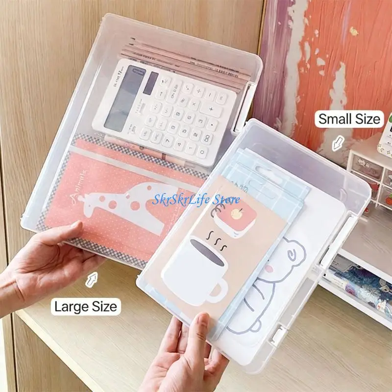 E65E Clear Plastic File Storage Box With Double Clasps Document Organiser Storage Container For Offices And School Supplies