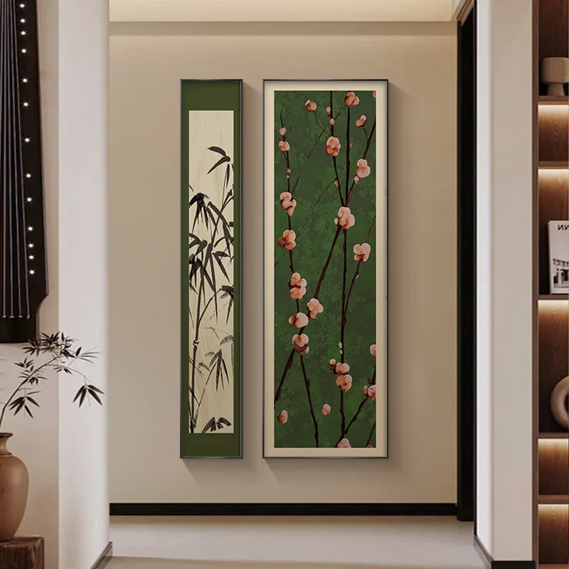 فرنسي، قديم، مدخل، لوحة زخرفية، أخضر، زهر البرقوق، طراز القرون الوسطى، ممر #2