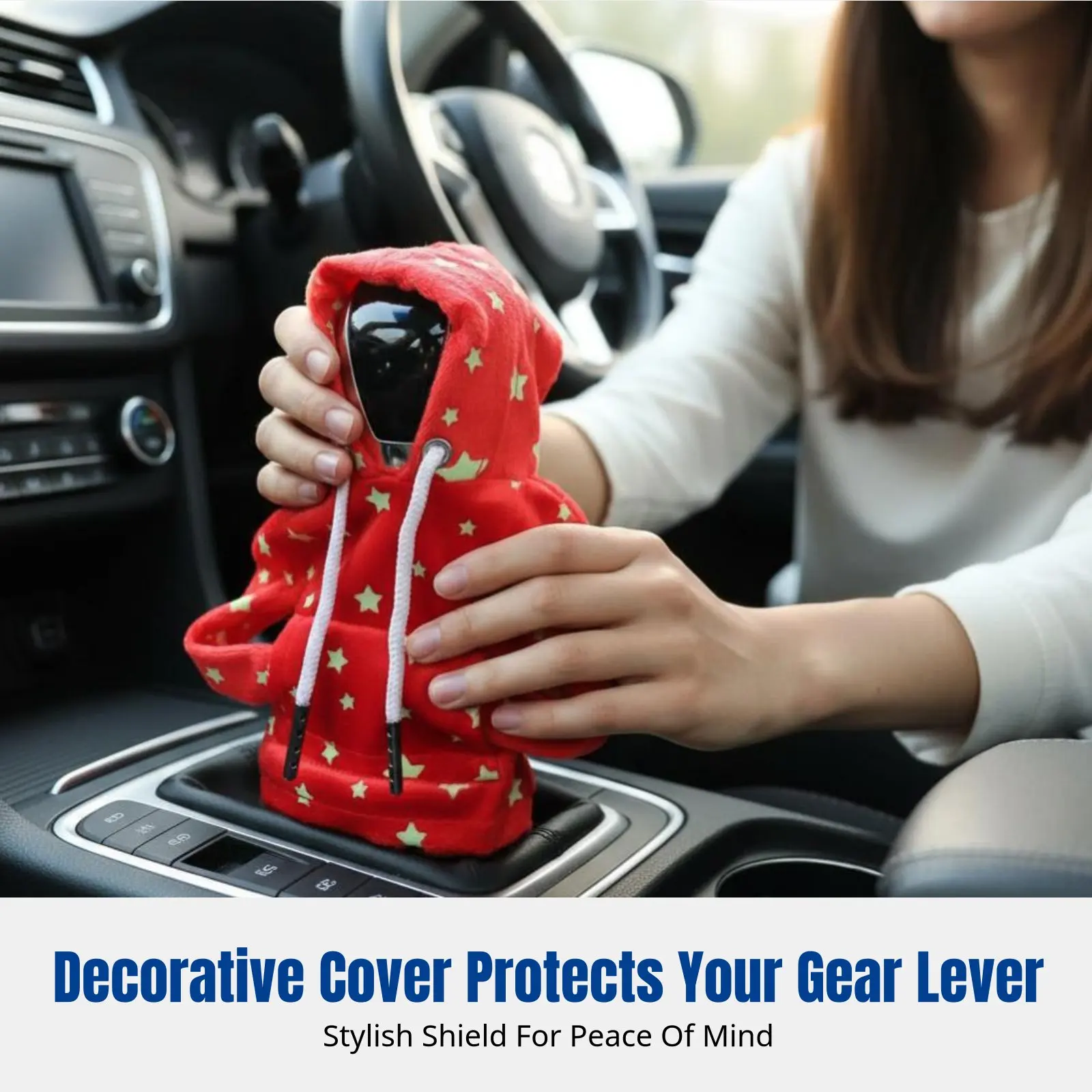 Car Gear Cover, Plush Hoodie Style, Luminous Design, Universal Gear Knob Protector, Decorative Sleeve