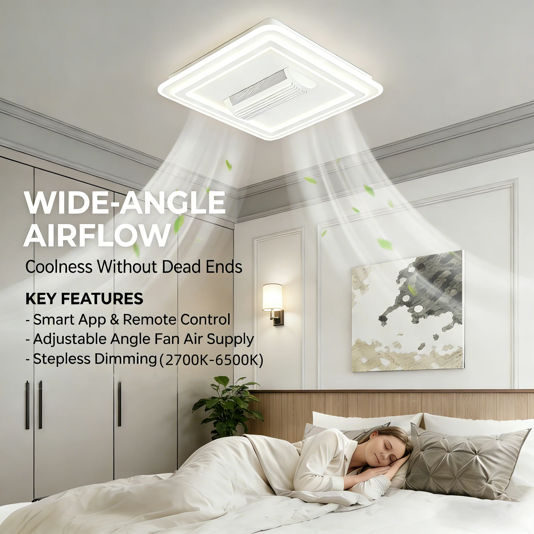Jelena Blattloser Ventilator mit Licht Unsichtbarer LED-Deckenventilator für Innenräume Intelligenter Schlafzimmer- und Wohnzimmer-Ventilator mit Fernbedienung Hängelampe – Detail 4
