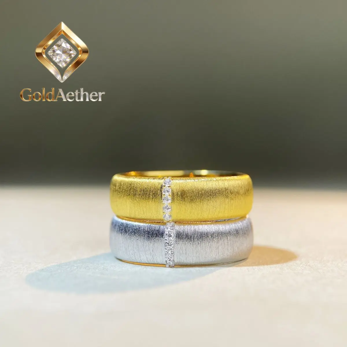 

GoldAether Luxury white gold solid platinum PT950 Women's Hand-made Wire-drawing Ring 18K Gold Ring