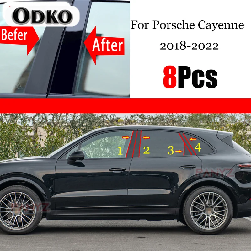 New Hot 8PCS Polished Pillar Posts Fit For Porsche Cayenne 2018 - 2022 Window Trim Cover BC Column Sticker