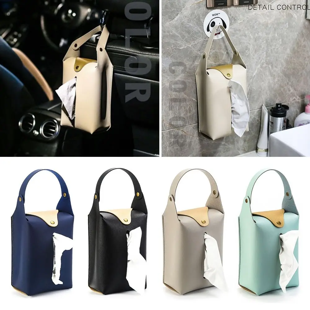 With Zipper Leather Pu Hanging For Car Seat Back Hanging Tissue Cover Bag Toilet Tissue Storage Bag Paper Holder Car Tissue Box