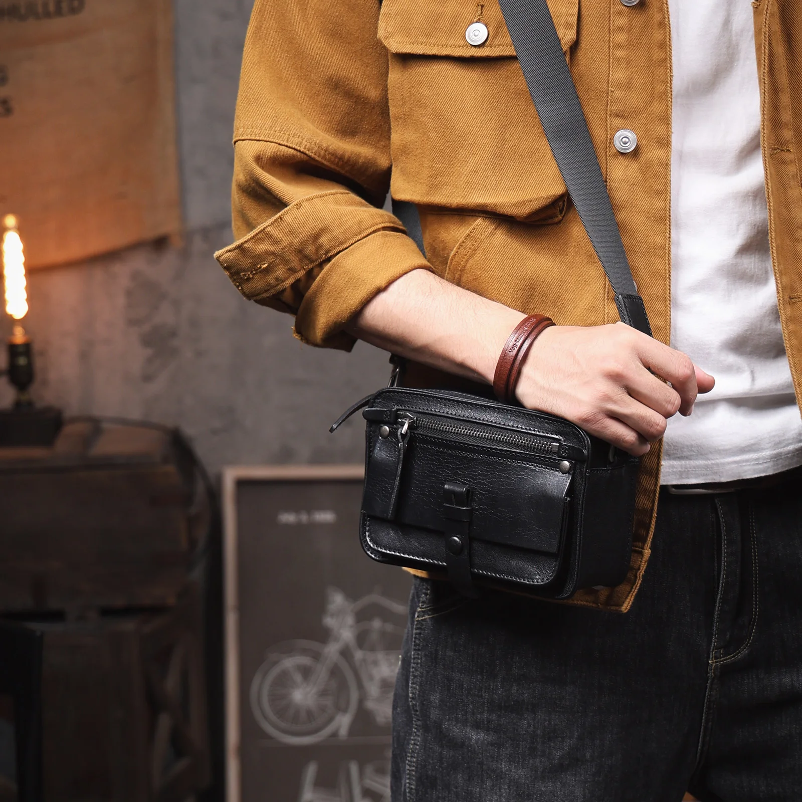 Vintage-Umhängetasche für Herren aus hochwertigem Rindsleder, modische Casual-Crossbody-Tasche, pflanzlich gegerbte Echtleder-Schultertasche – Detail 6