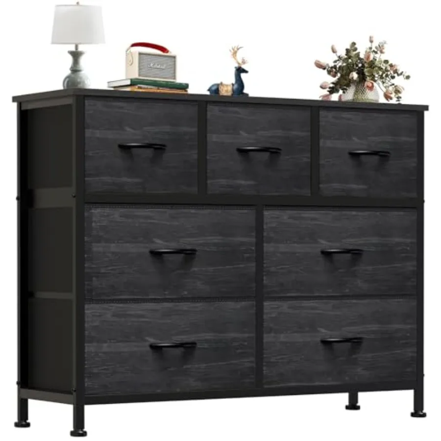 

7 Drawers Dresser for Bedroom, Fabric Storage Tower for Living Room, Entryway - Sturdy Steel Frame, Wooden Top and Easy Pull Fa