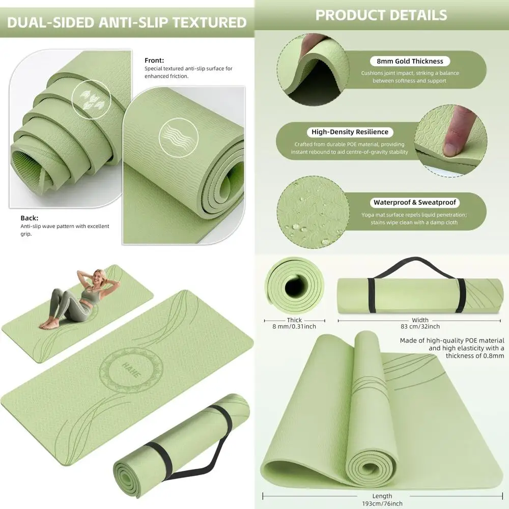 

Толстый коврик для йоги 76x32 с нескользящей поверхностью и ремешком для переноски для йоги, пилатеса и фитнеса