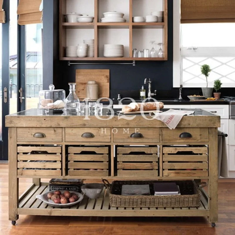 Solid wood integrated cabinets, dining cabinets, movable marble kitchen, mid-island console cooking