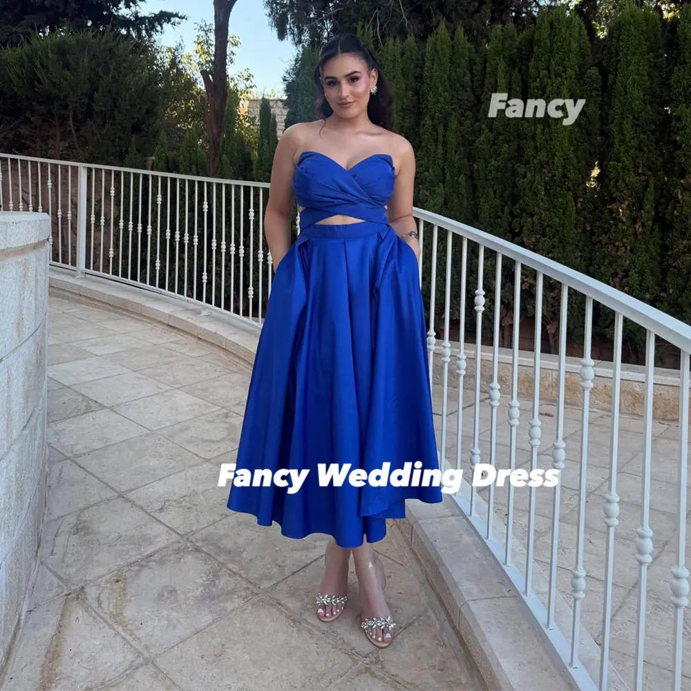 

Fancy Elegant Blue Sweetheart Evening Dress A Line Soft Satin Prom Gown Customized Formal Occasion Dresses