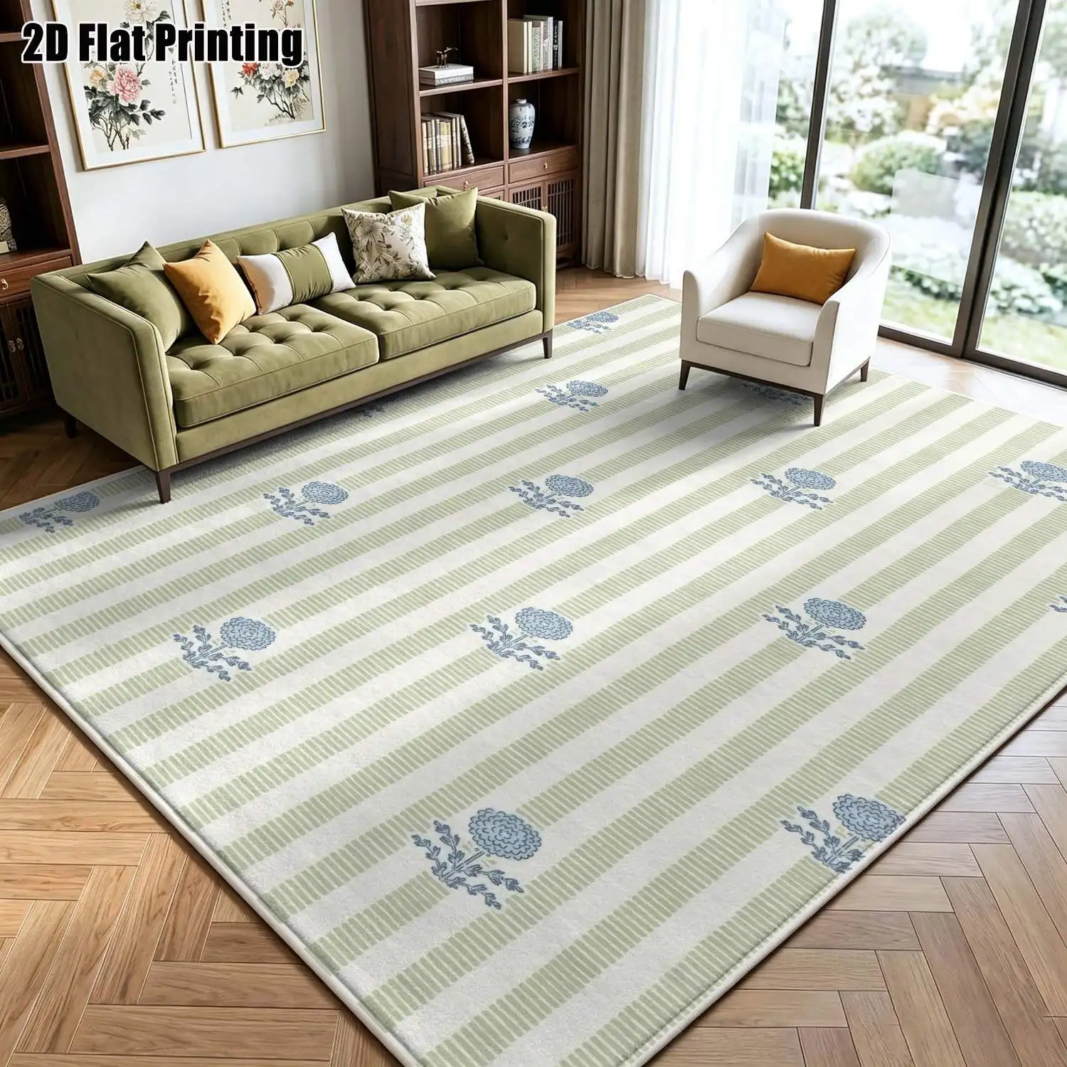 1Pc 2D Printed Velvet Striped Carpet, Nordic/Instagram Style, Machine Washable, Multi-Size, Multi-Scene Home Decor