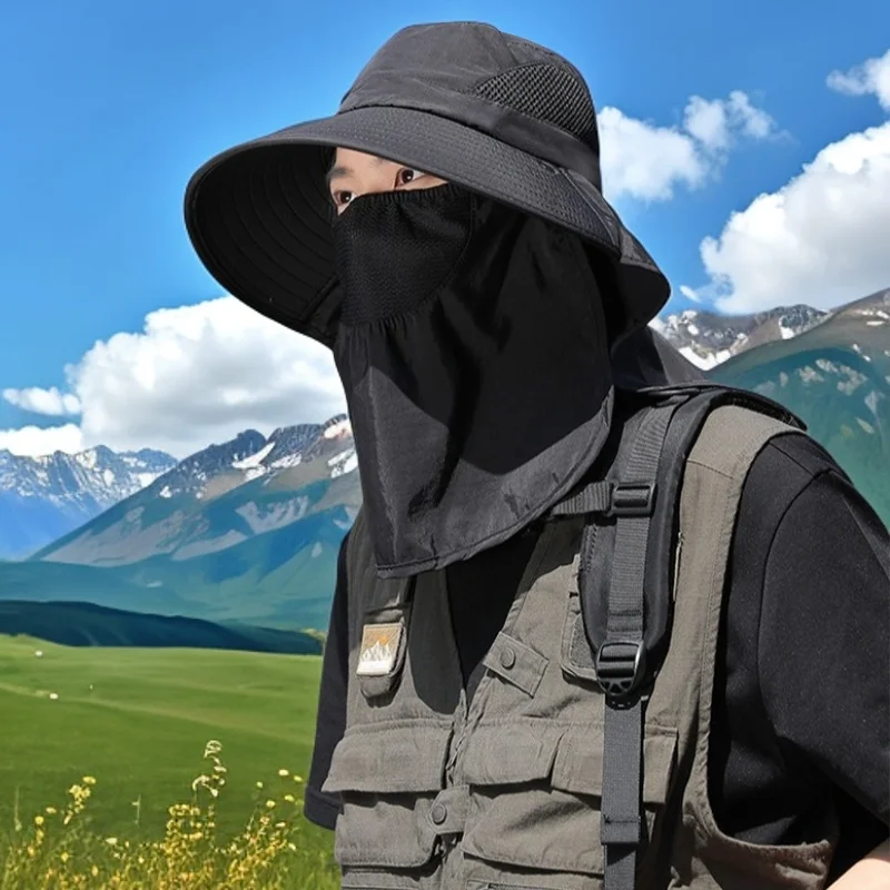 

Летняя уличная панама с козырьком для прогулок, рыболовная маска для лица, солнцезащитная шляпа с большими полями, мужская летняя шляпа с защитой от ультрафиолета 2