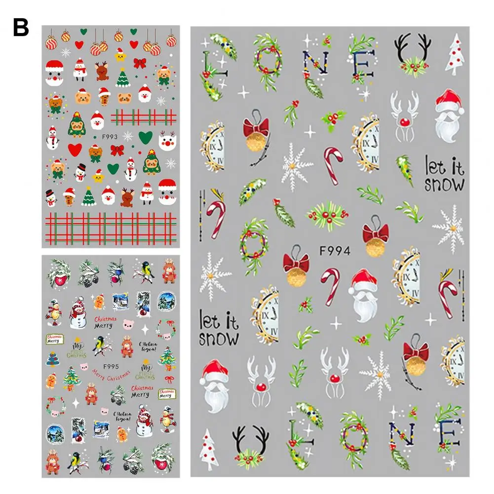 Nail Art Stickers for Christmas Festive Manicure Art Decals Cute Snowflake Bell Design 3pcs for Women for Ins for Adults